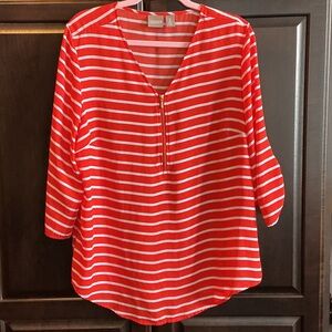 Chico's orangish red and White Striped Blouse